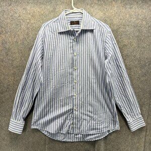 Etro Shirt Mens 42 Blue Stripes Button Down Preppy Milano Classic Italy Oxford